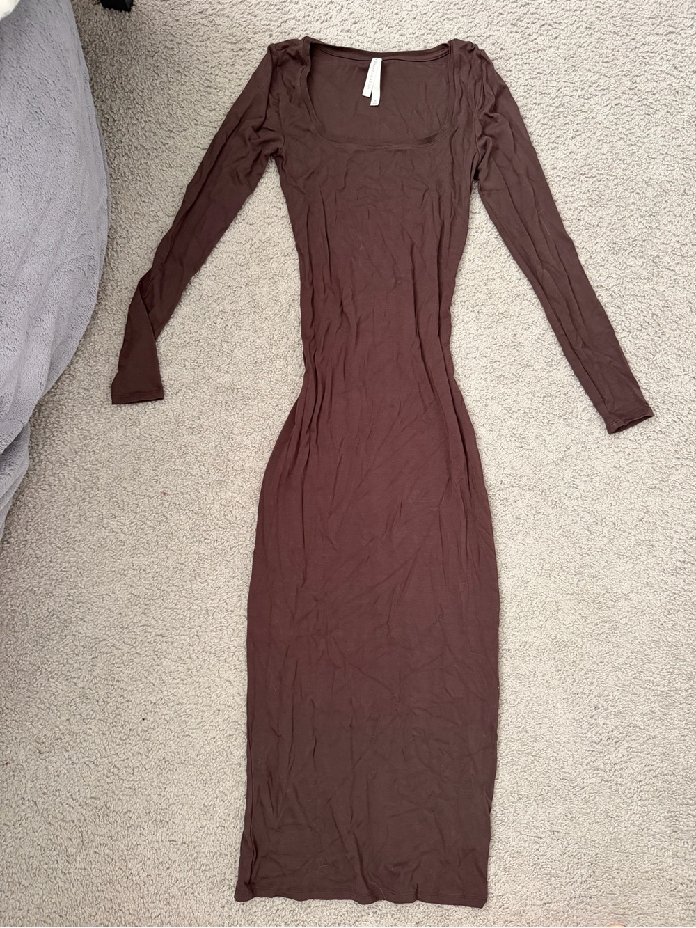 Babaton Long-Sleeve Scoop Neck Bodycon Dress in Brown